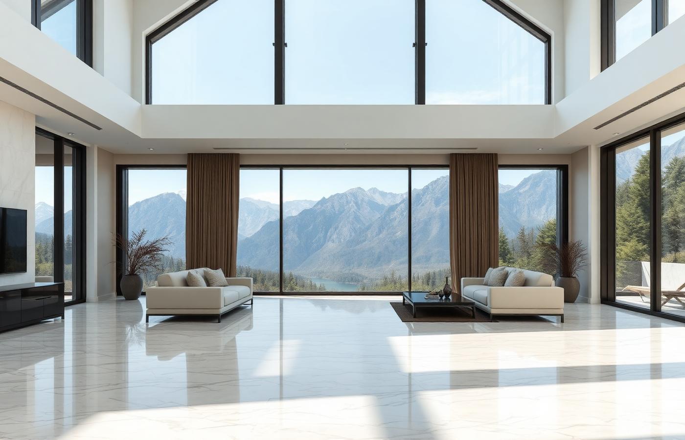 Elegant villa interior overlooking mountains
